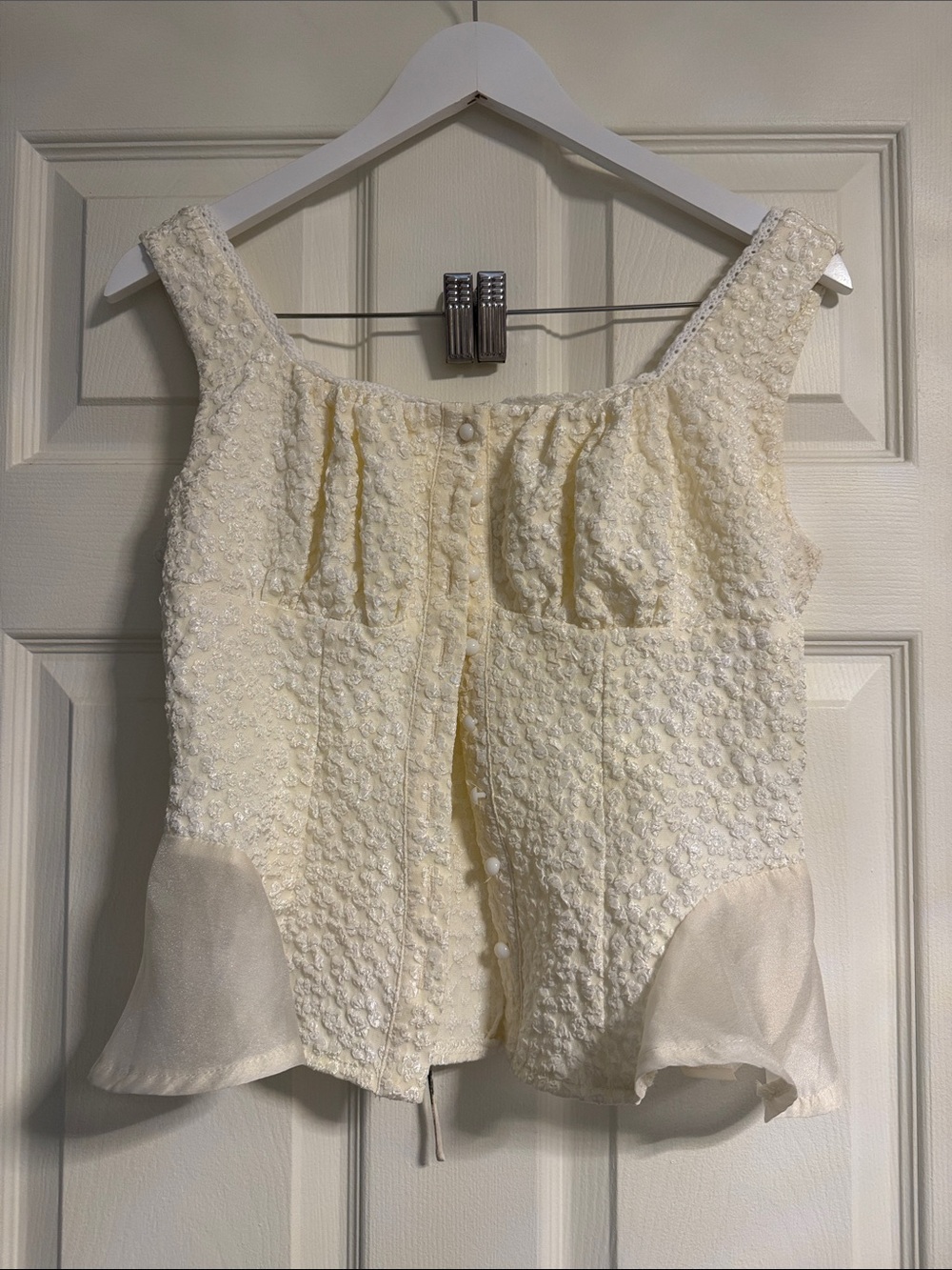 Vintage Cream Textured Camisole with Peplum Panels
